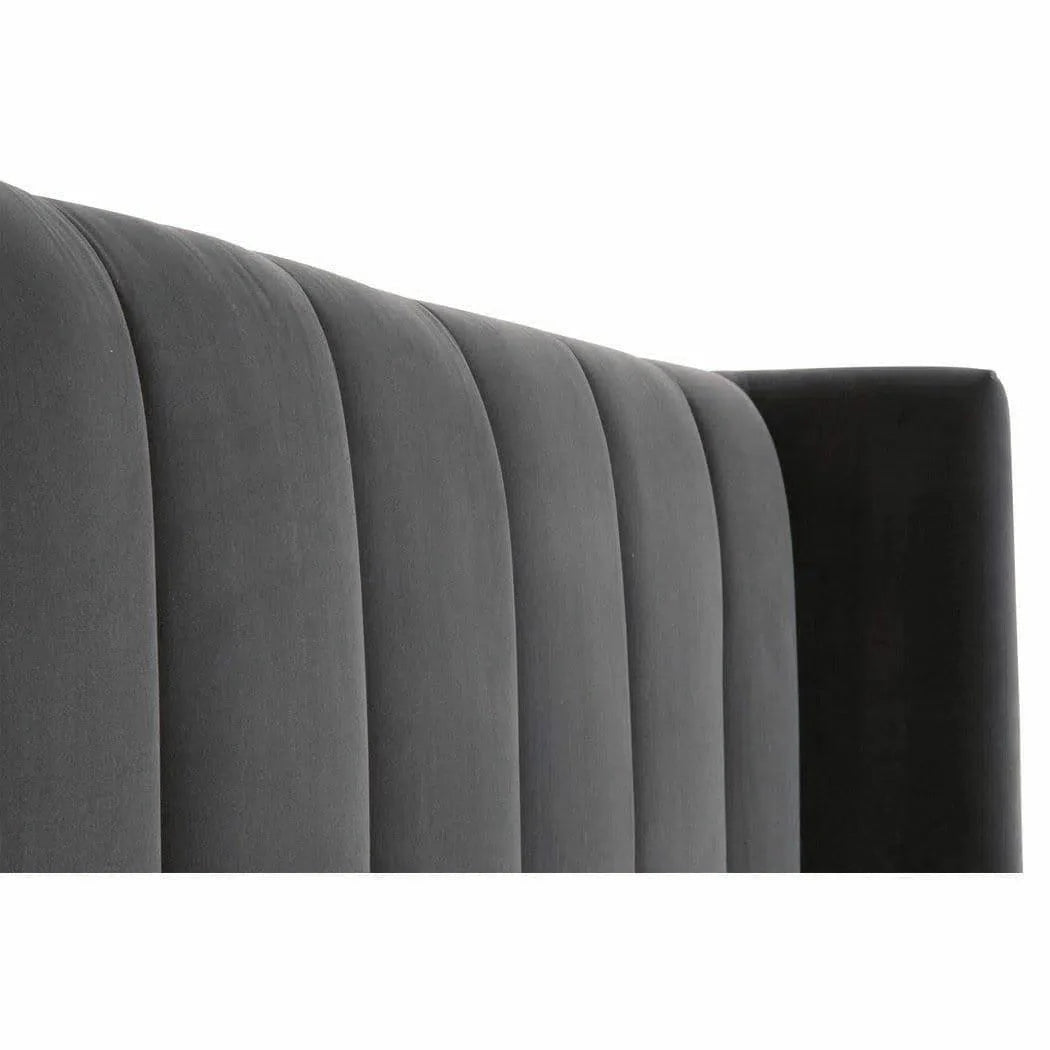 Chandler Wingback Dark Gray Velvet Platform Bed