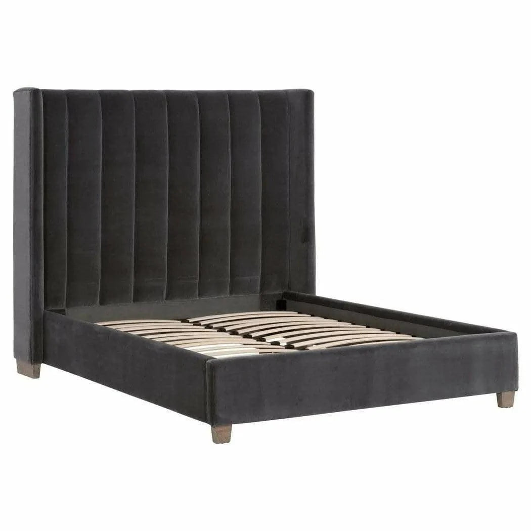 Chandler Wingback Dark Gray Velvet Platform Bed
