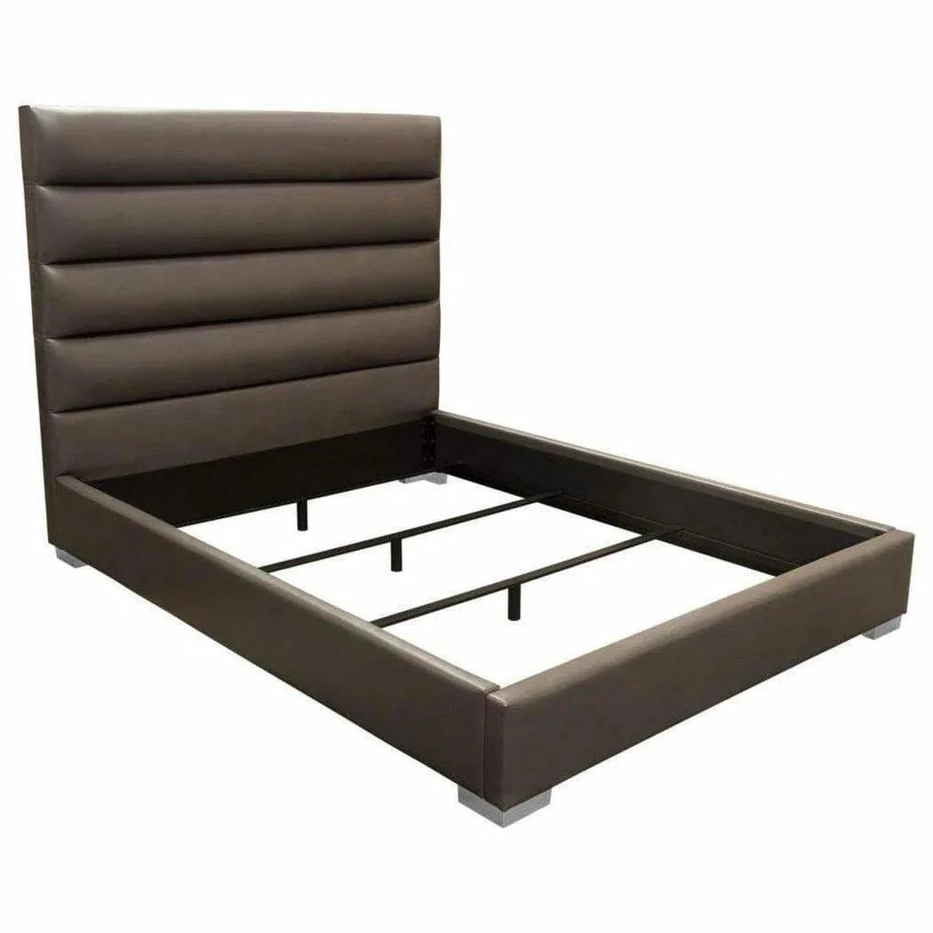 Channel Tufted Dark Grey Leather Bed Frame