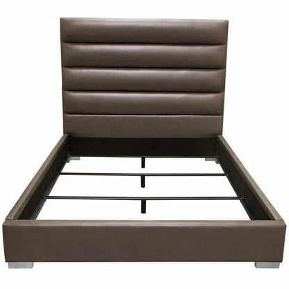 Channel Tufted Dark Grey Leather Bed Frame