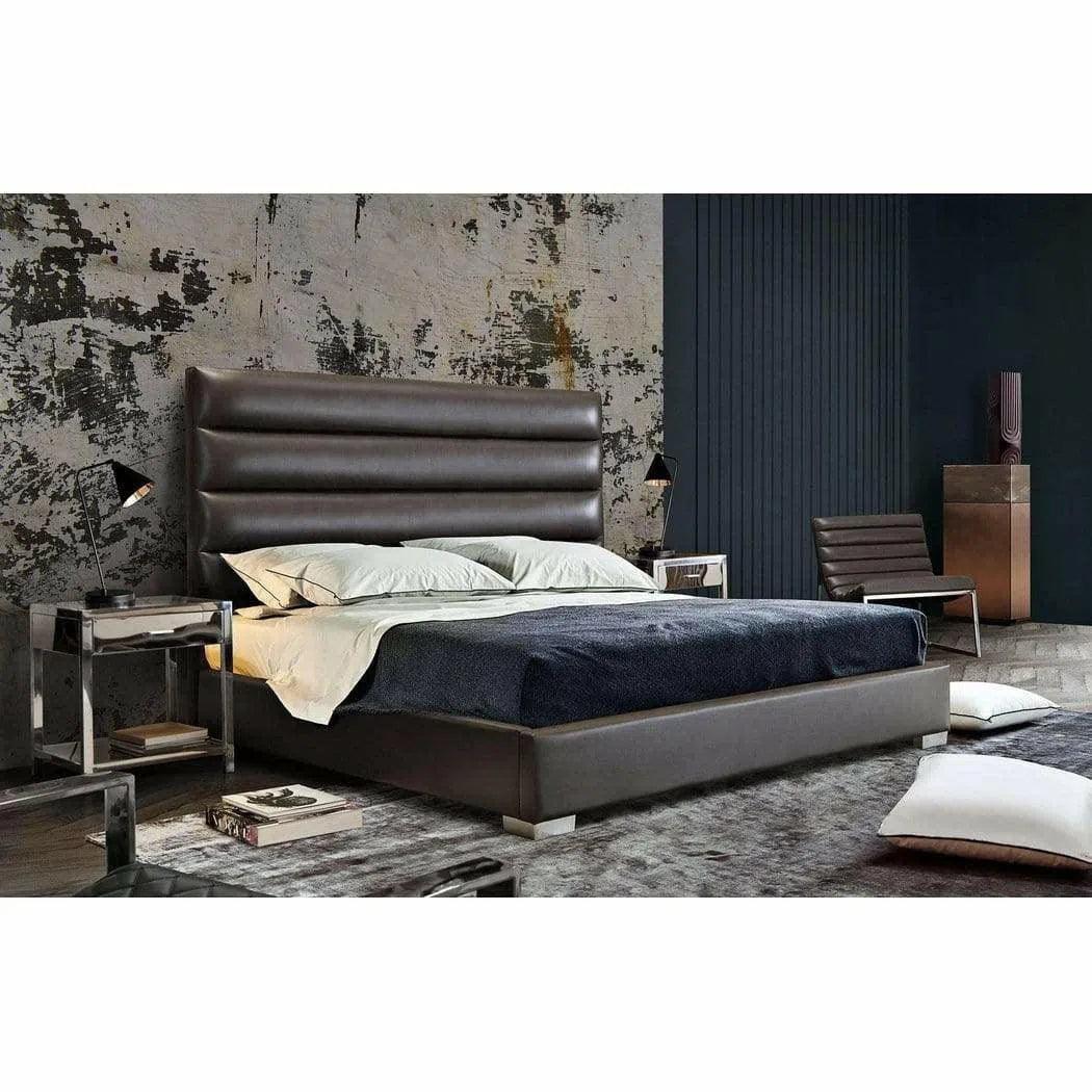 Channel Tufted Dark Grey Leather Bed Frame