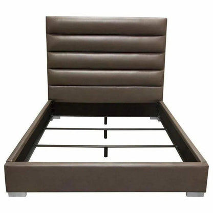 Channel Tufted Dark Grey Leather Bed Frame