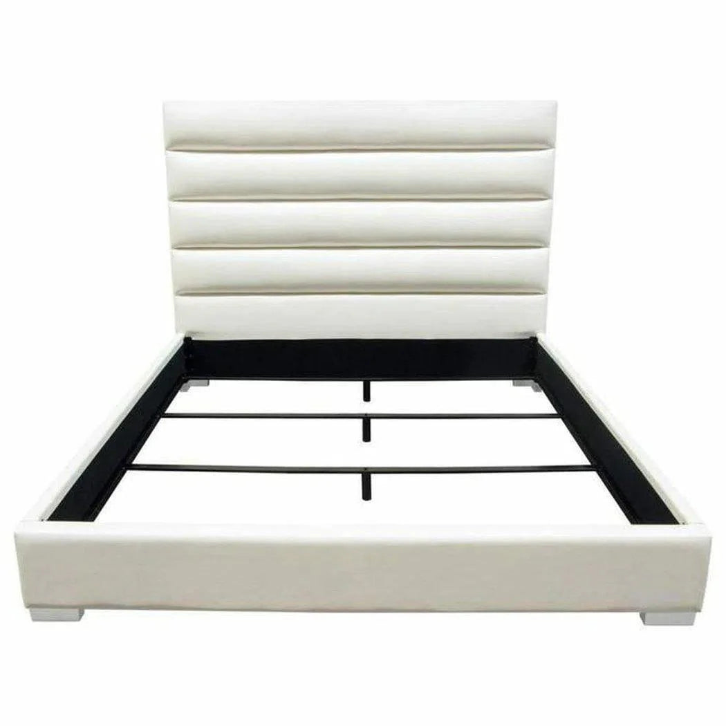 Bardot Channel Tufted White Leather Bed Frame