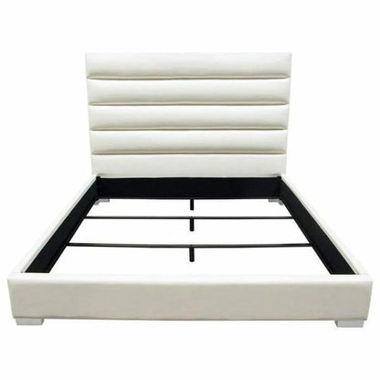 Bardot Channel Tufted White Leather Bed Frame