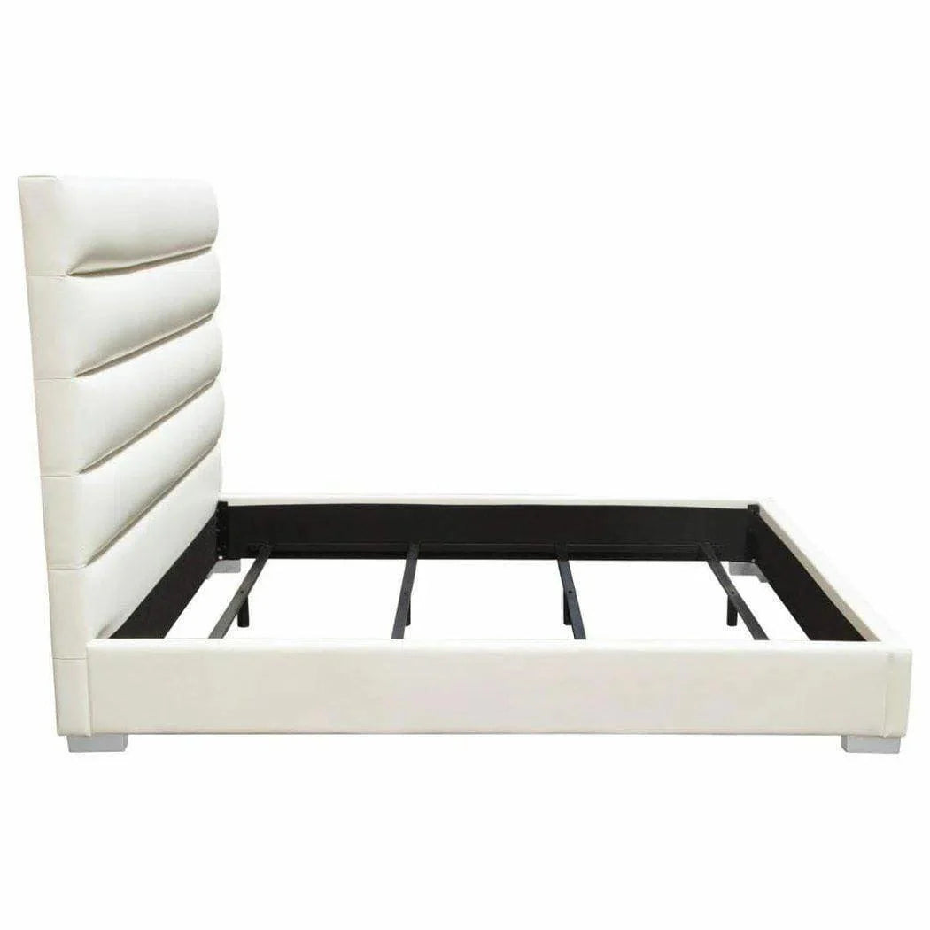 Bardot Channel Tufted White Leather Bed Frame