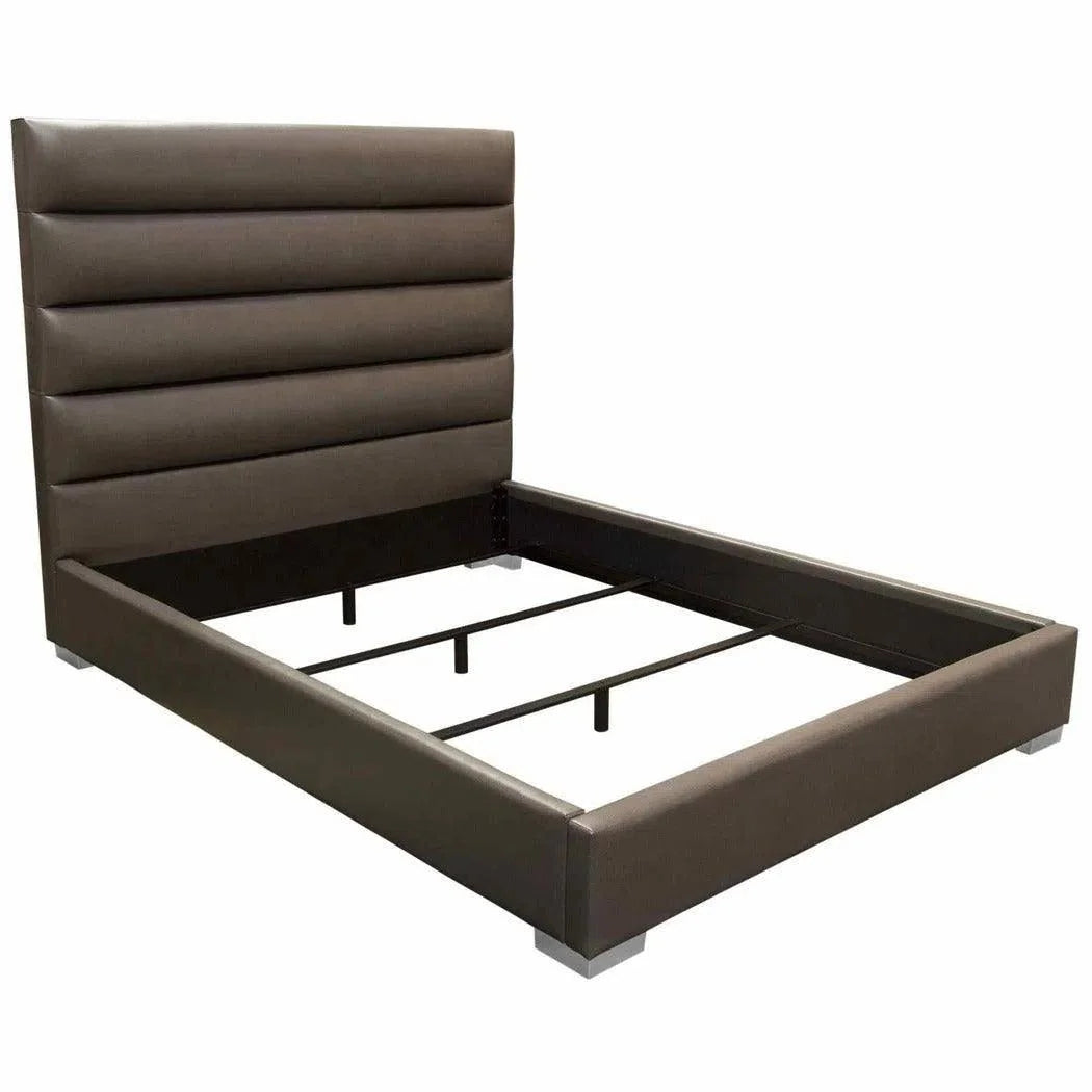 Channel Tufted Dark Grey Leather Bed Frame