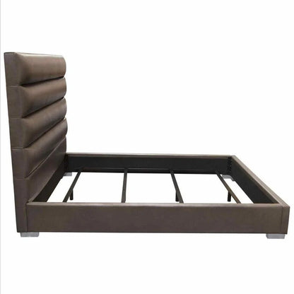 Channel Tufted Dark Grey Leather Bed Frame