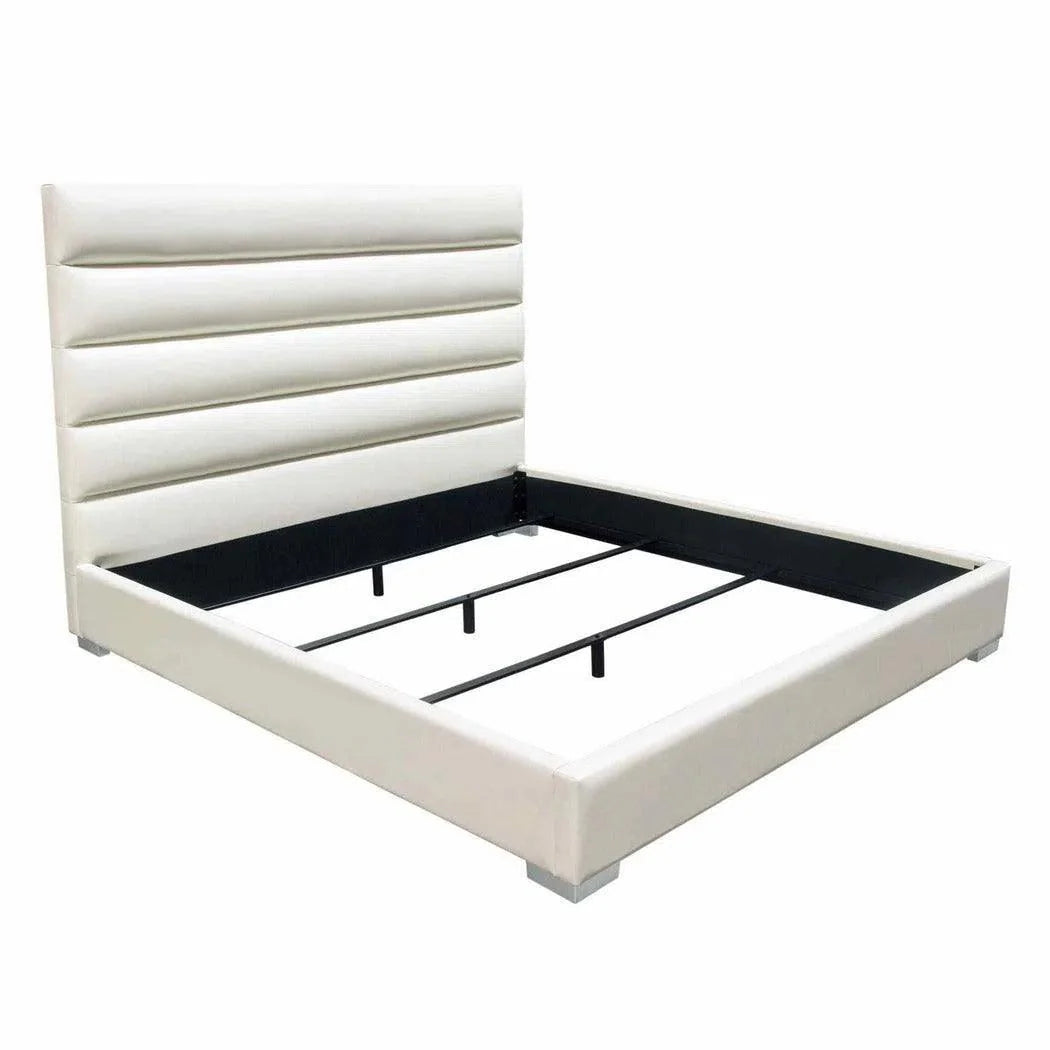 Bardot Channel Tufted White Leather Bed Frame