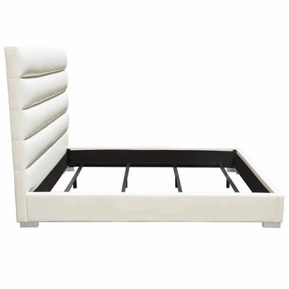 Bardot Channel Tufted White Leather Bed Frame