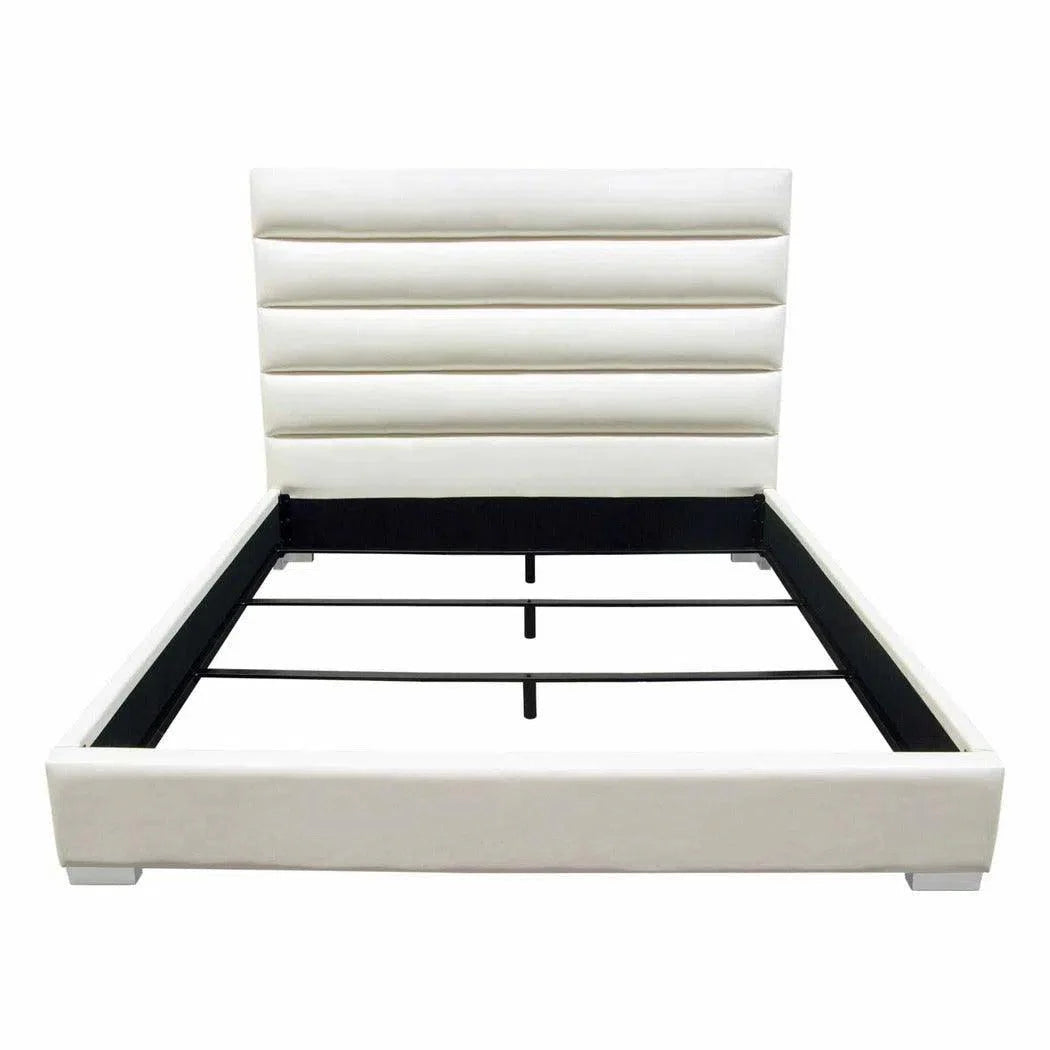 Bardot Channel Tufted White Leather Bed Frame