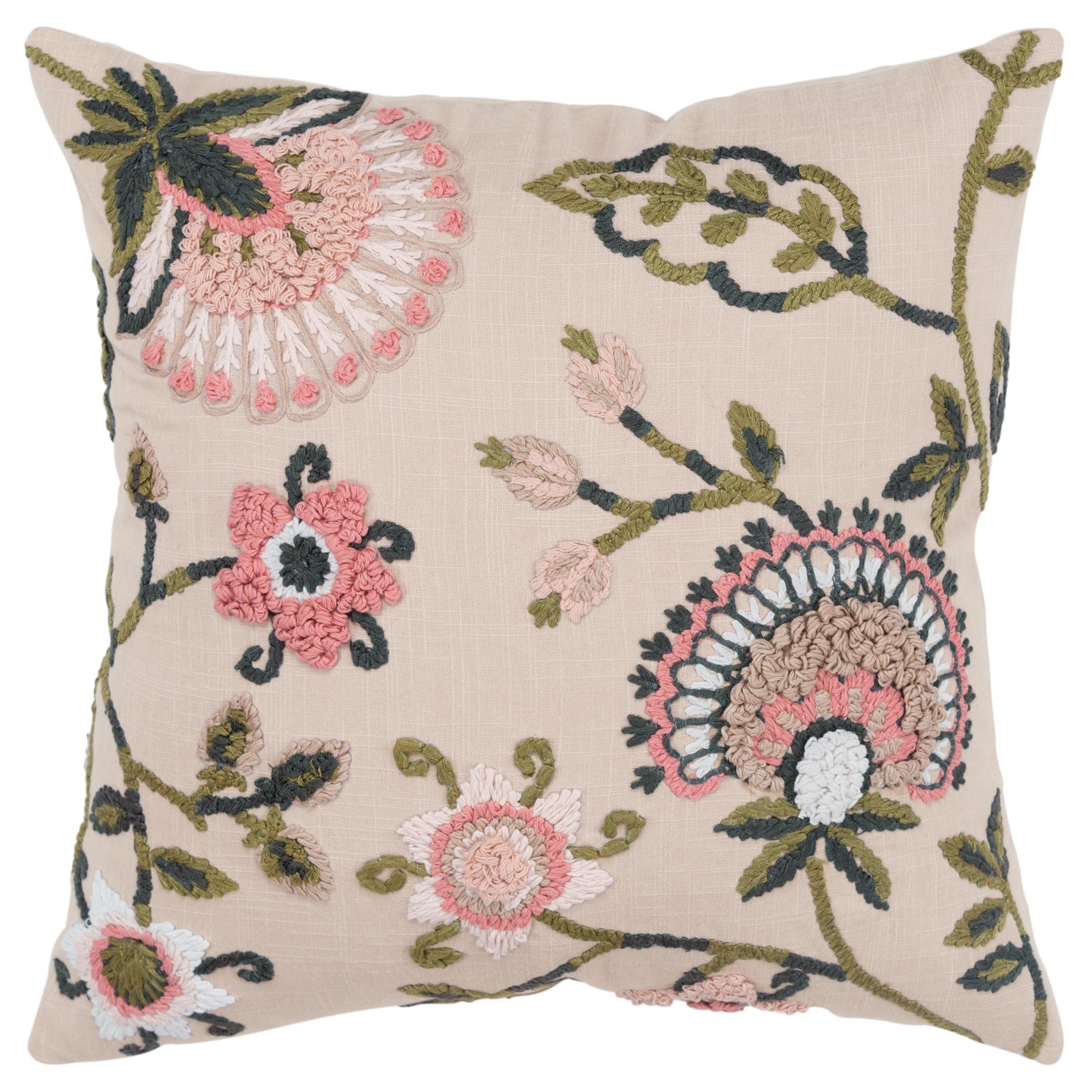 Chic Embroidered Pink Couch Pillow With Insert Throw Pillows LOOMLAN By LOOMLAN