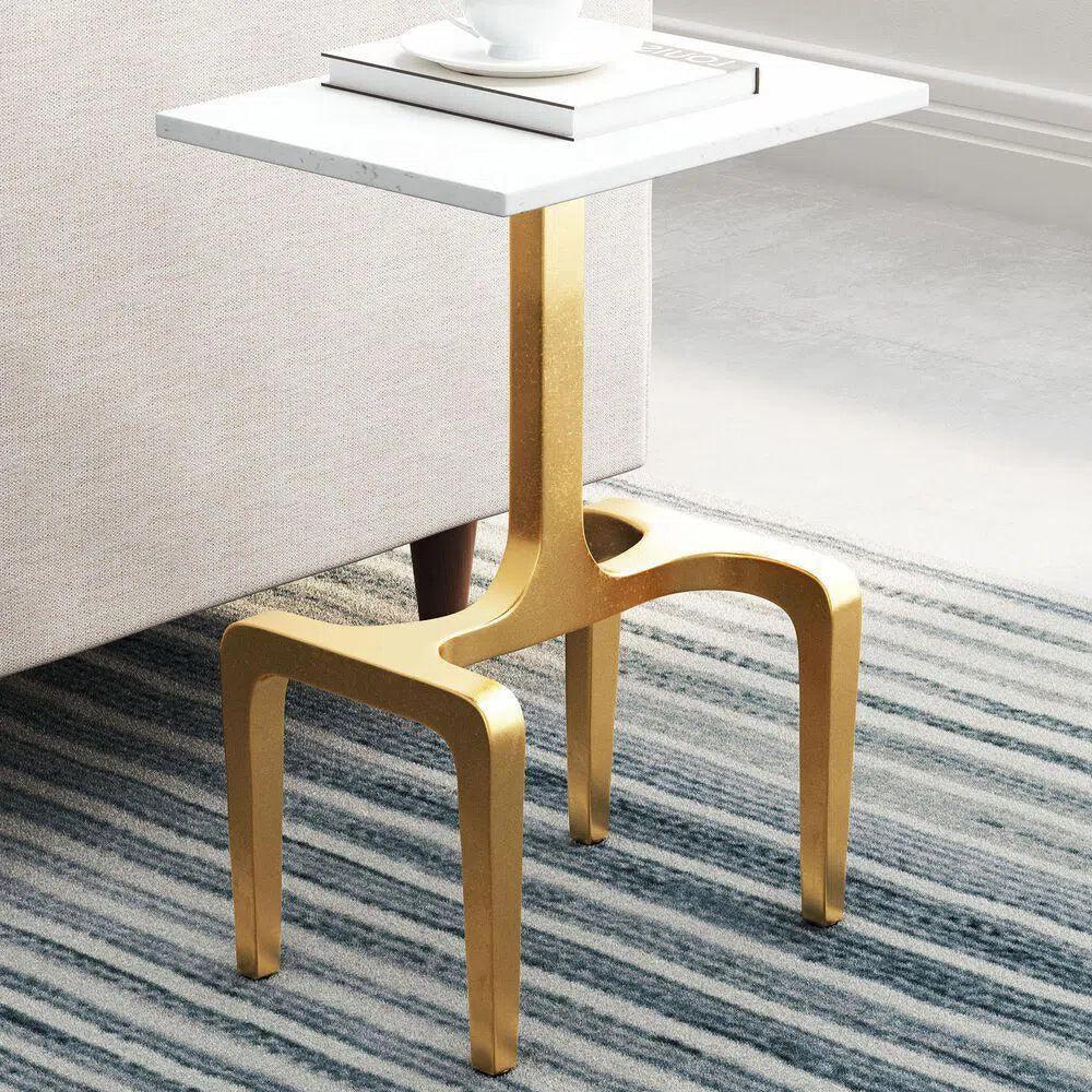 Clement Marble Side Table White & Gold Side Tables LOOMLAN By Zuo Modern