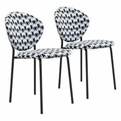 Clyde Dining Chair (Set of 2) Geometric Print & Black Dining Chairs LOOMLAN By Zuo Modern