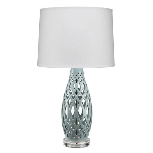 Coastal Style Filigree Light Blue Ceramic Table Lamp Table Lamps LOOMLAN By Jamie Young