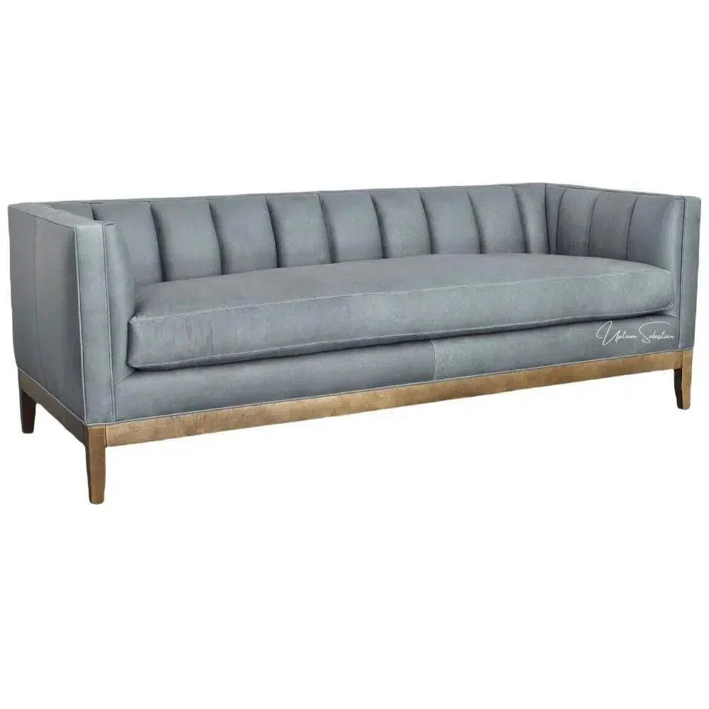 Contemporary Leather Chesterfield Sofa Single Cushion Seat Sofas & Loveseats LOOMLAN By Uptown Sebastian