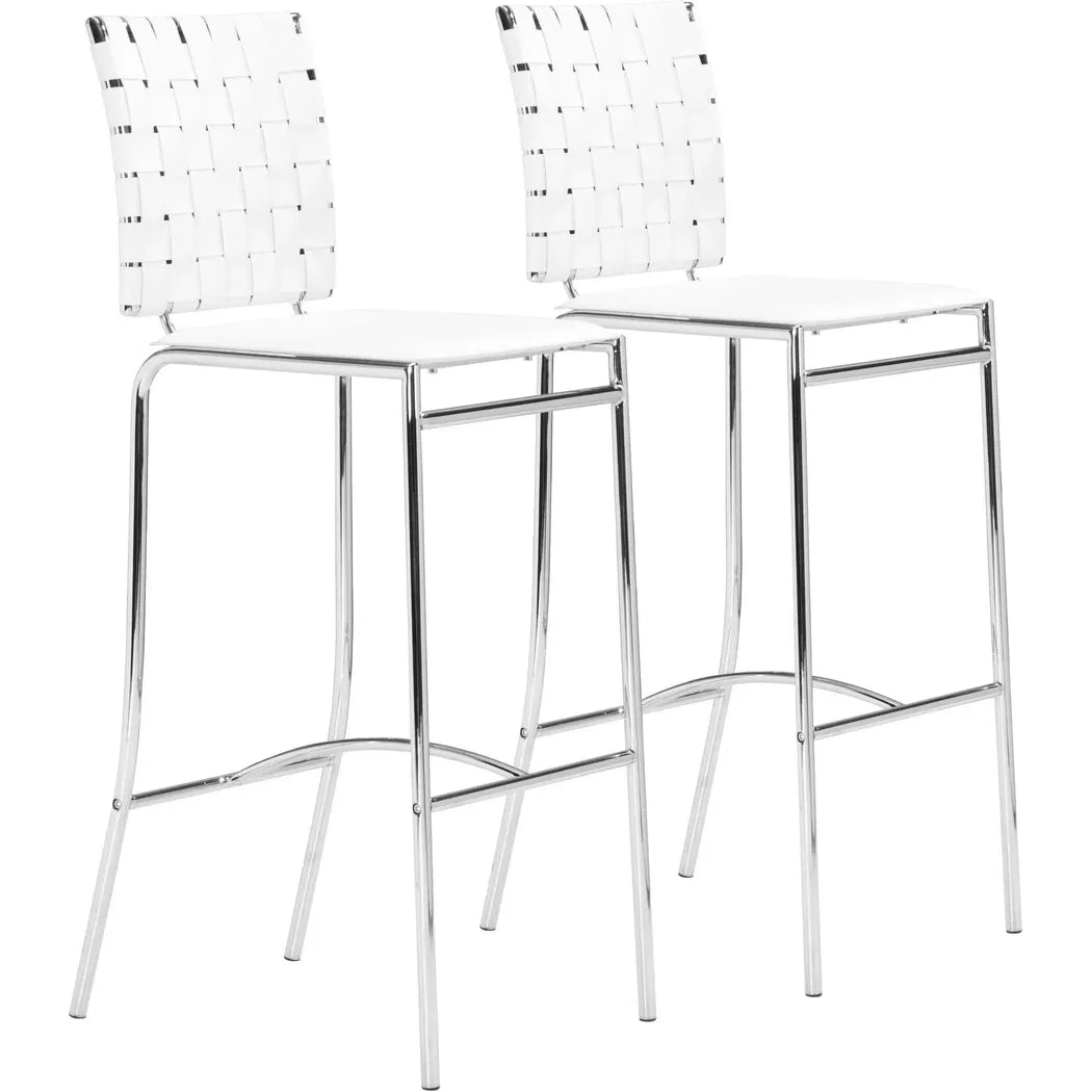 Criss Cross Bar Chair (Set of 2) White Bar Stools LOOMLAN By Zuo Modern