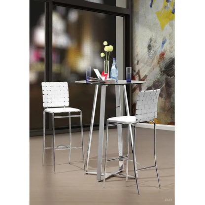 Criss Cross Bar Chair (Set of 2) White Bar Stools LOOMLAN By Zuo Modern