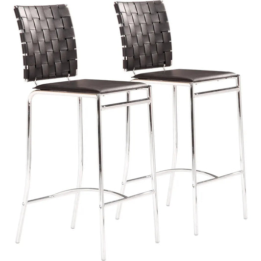 Criss Cross Counter Chair (Set of 2) Black Counter Stools LOOMLAN By Zuo Modern