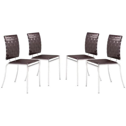 Criss Cross Leather Upholstered Armless Dining Chair (Set Of 4)