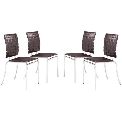 Criss Cross Leather Upholstered Armless Dining Chair (Set Of 4)