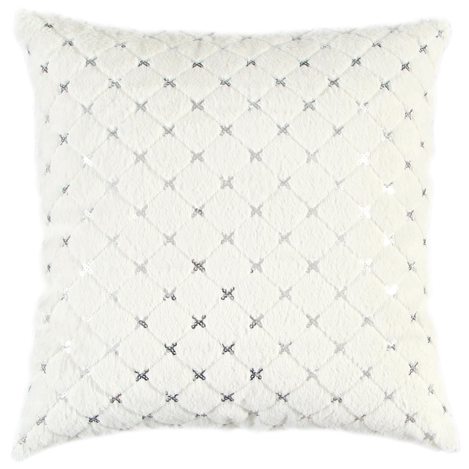 Dior Quilted Diamond White Silver Throw Pillow With Insert Throw Pillows LOOMLAN By LOOMLAN