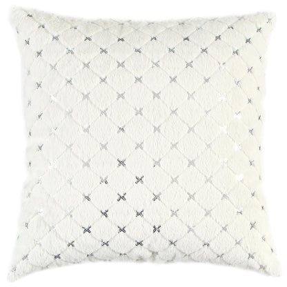 Dior Quilted Diamond White Silver Throw Pillow With Insert Throw Pillows LOOMLAN By LOOMLAN