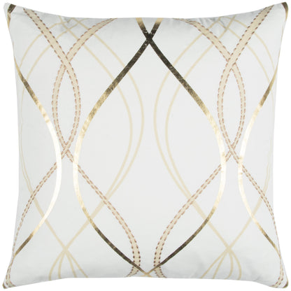 Dru White and Gold Throw Pillow With Down Insert Throw Pillows LOOMLAN By LOOMLAN