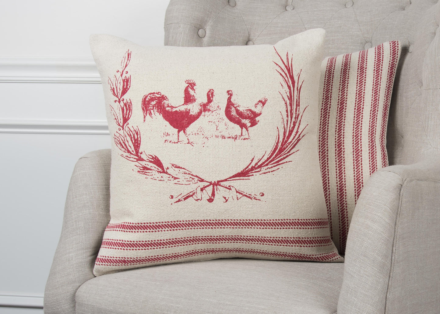 Farm Rooster Red Throw Pillow With Down Insert Throw Pillows LOOMLAN By LOOMLAN