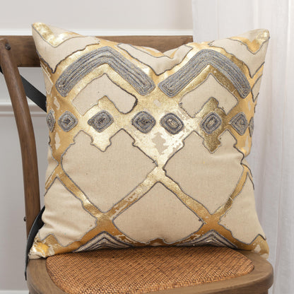 Farro Gold Metallic Pillow With Insert Throw Pillows LOOMLAN By LOOMLAN