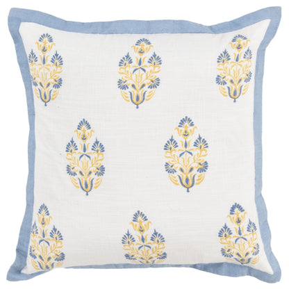 Flanged Floral Blue Throw Pillow With Down Insert Throw Pillows LOOMLAN By LOOMLAN