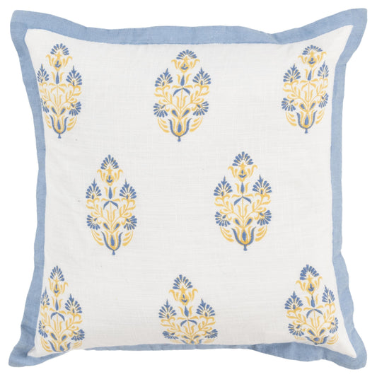 Flanged Floral Blue Throw Pillow With Down Insert Throw Pillows LOOMLAN By LOOMLAN