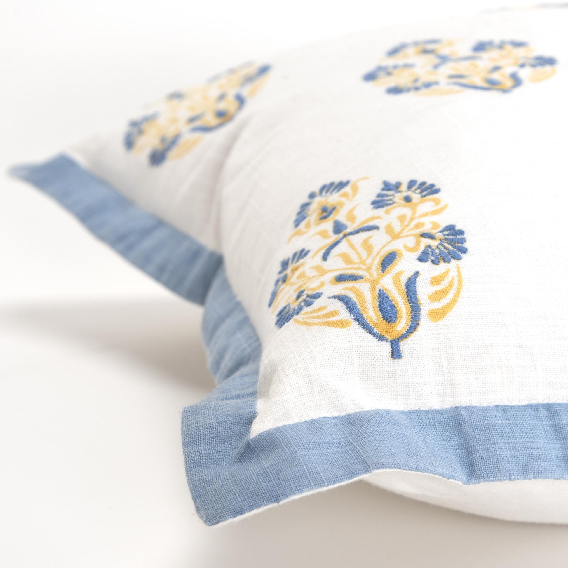 Flanged Floral Blue Throw Pillow With Down Insert Throw Pillows LOOMLAN By LOOMLAN