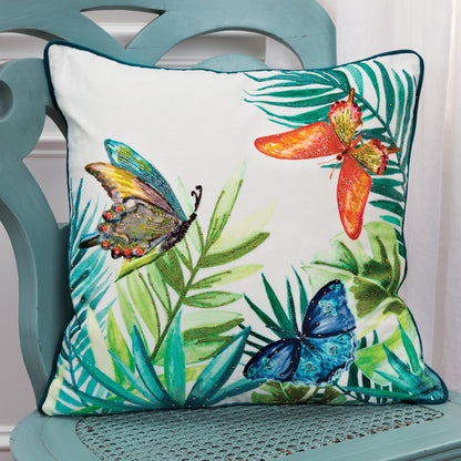 Gina Beaded Butterflies Coastal Throw Pillow With Down Insert Throw Pillows LOOMLAN By LOOMLAN