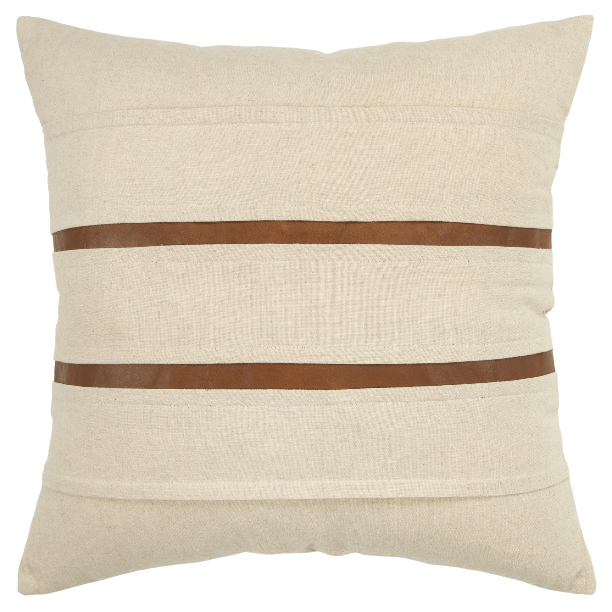 Kate Leather Stripe Throw Pillow With Down Insert Throw Pillows LOOMLAN By LOOMLAN