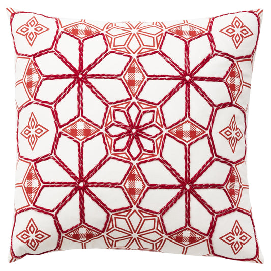 Lucy White & Red Throw Pillow With Down Insert Throw Pillows LOOMLAN By LOOMLAN