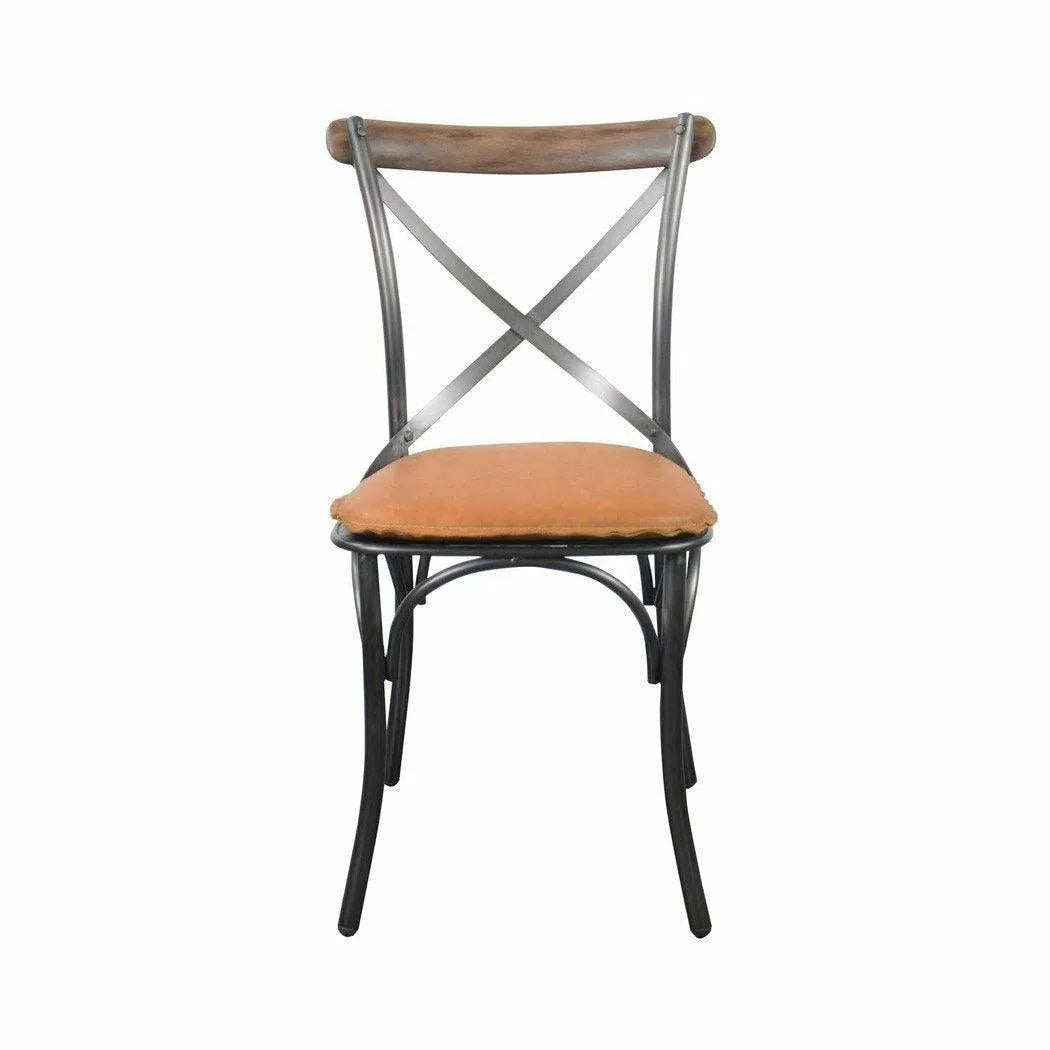 Metal Crossback Leather Armless Dining Chair (Set Of 2)