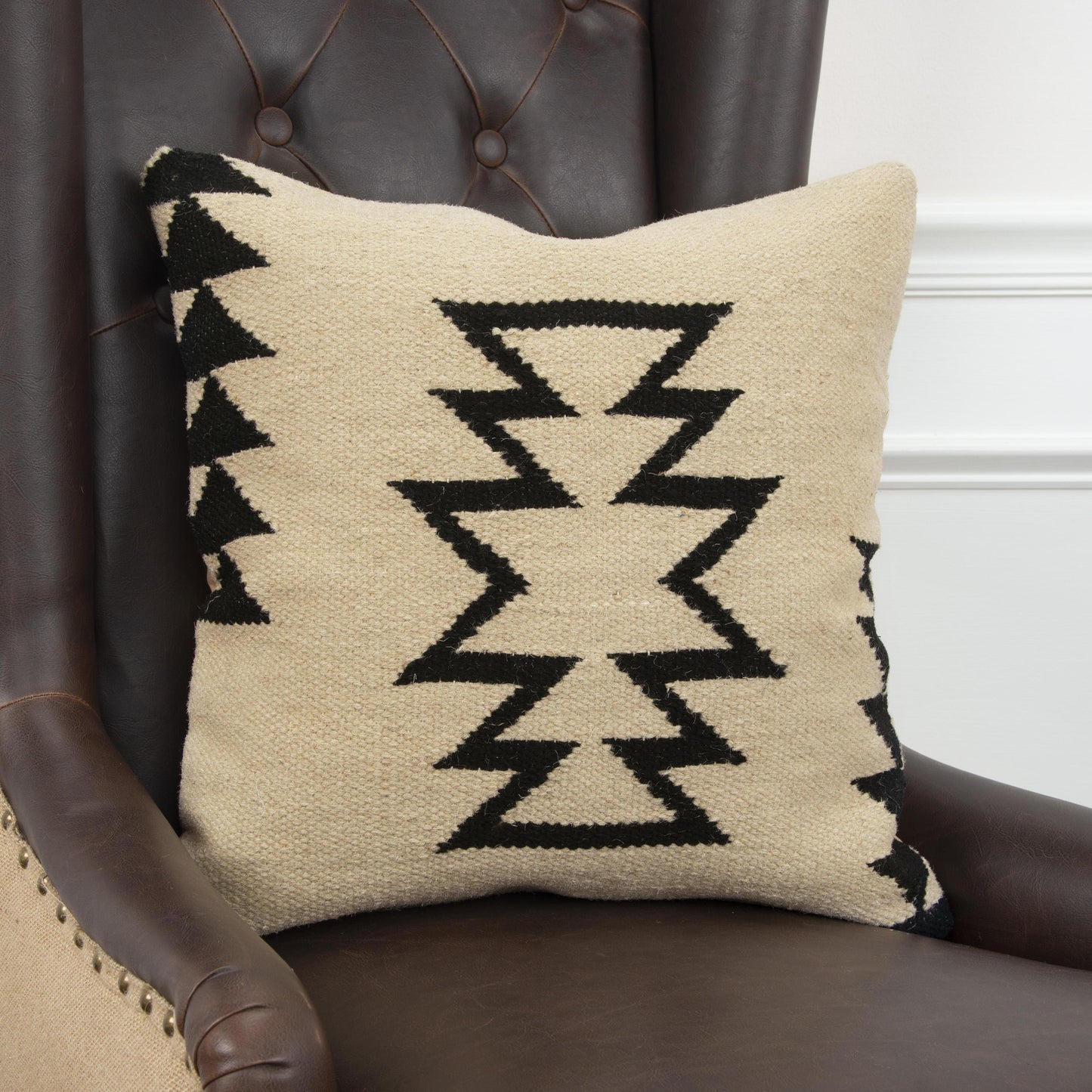 Outback Western White & Black Throw Pillow With Down Insert Throw Pillows LOOMLAN By LOOMLAN