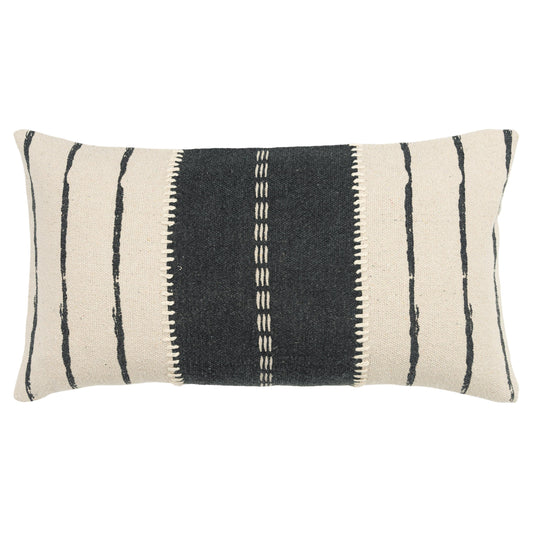 Remi Stripe Gray Lumbar Pillow With Insert Throw Pillows LOOMLAN By LOOMLAN