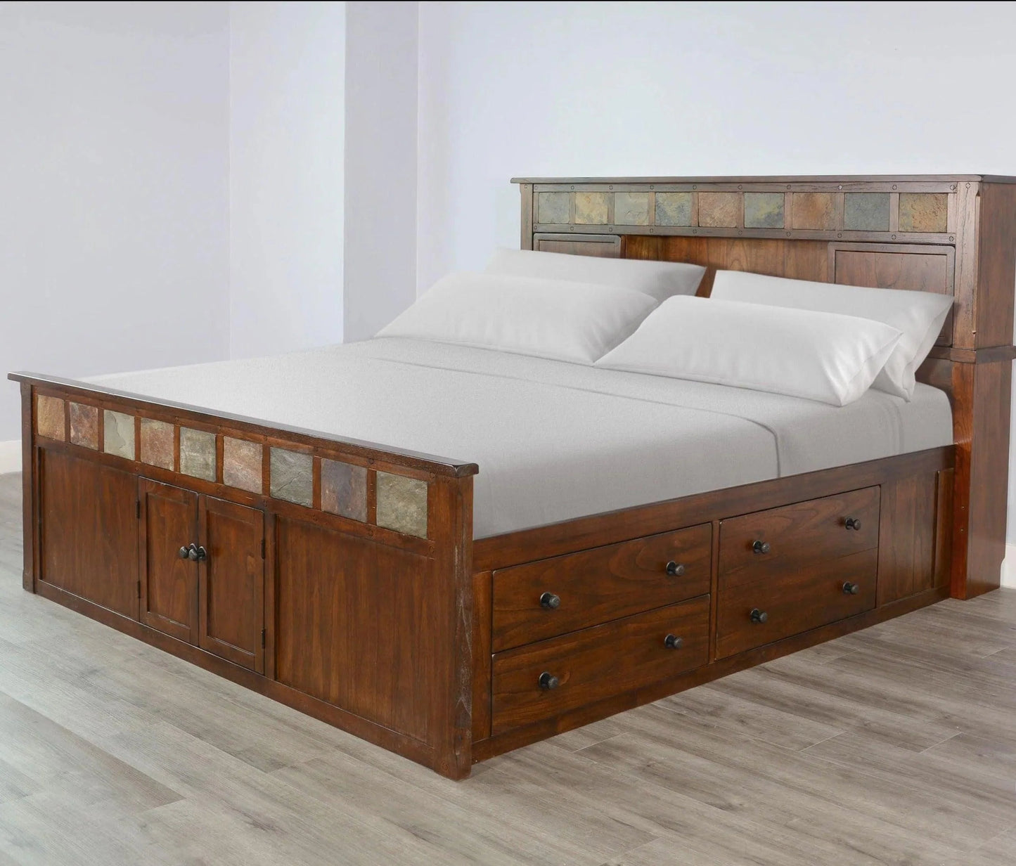 Santa Fe Finish Wooden Dark Brown Storage Bed