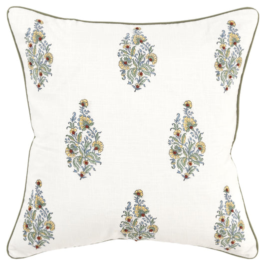 Welted Floral Throw Pillow With Down Insert Throw Pillows LOOMLAN By LOOMLAN