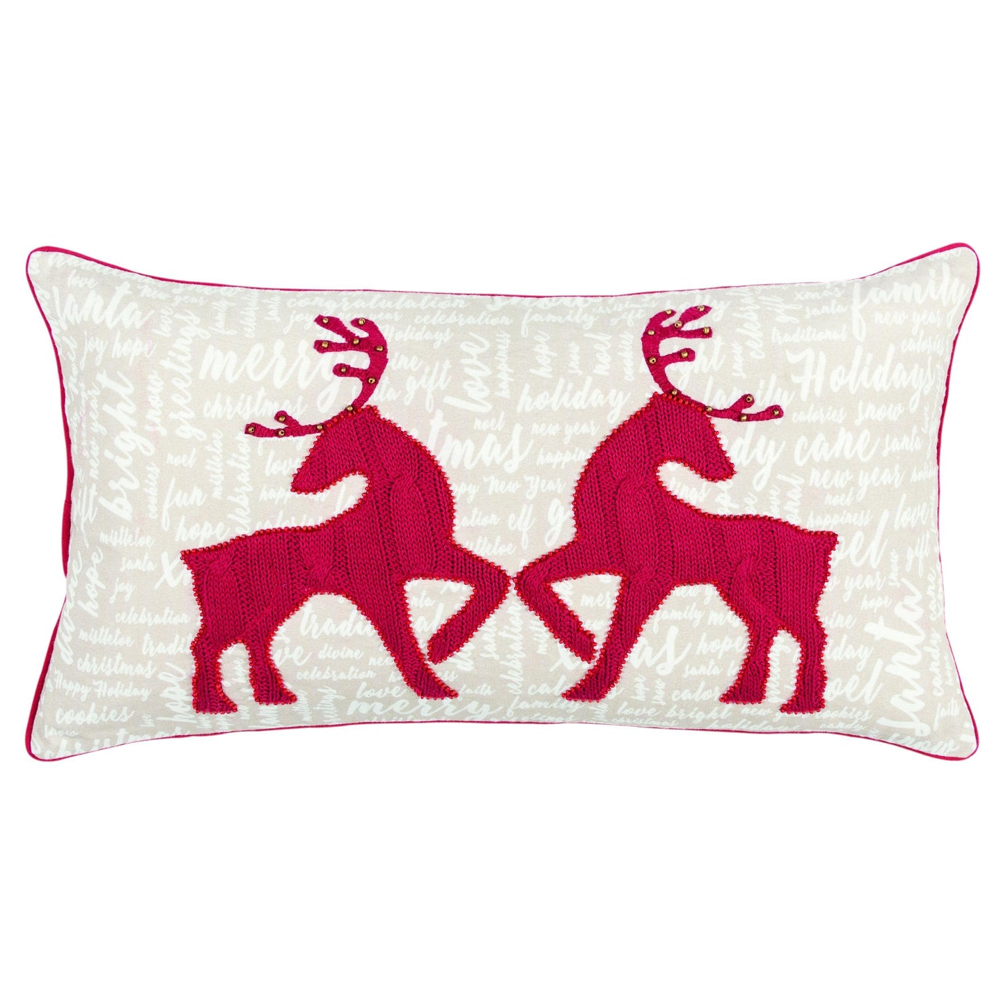 White Christmas Deer Red Lumbar Pillow With Insert Throw Pillows LOOMLAN By LOOMLAN