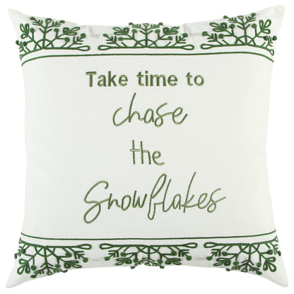 White Christmas Snowflakes Green Pillow With Down Insert Throw Pillows LOOMLAN By LOOMLAN