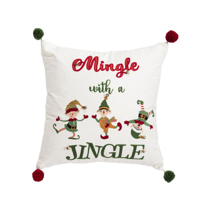 White Christmas Throw Pillow With Down Insert Elves Throw Pillows LOOMLAN By LOOMLAN