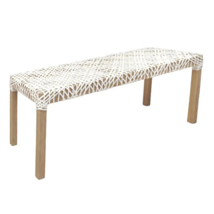 White Leather Woven Lulua Backless Bench Bedroom Benches LOOMLAN By Artesia