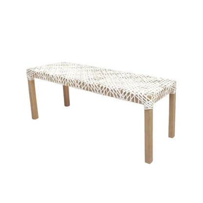 White Leather Woven Lulua Backless Bench Bedroom Benches LOOMLAN By Artesia