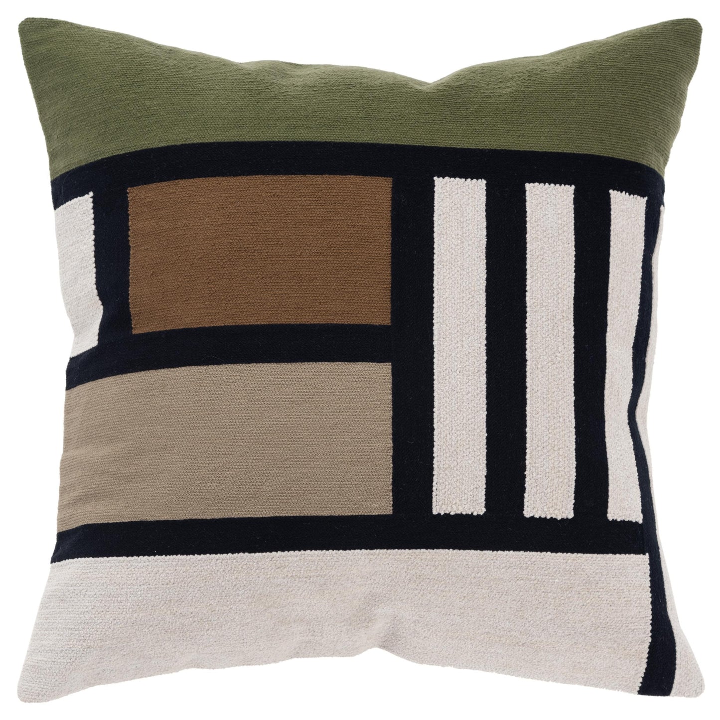 Woven Color Block Ivory Throw Pillow With Down Insert Throw Pillows LOOMLAN By LOOMLAN