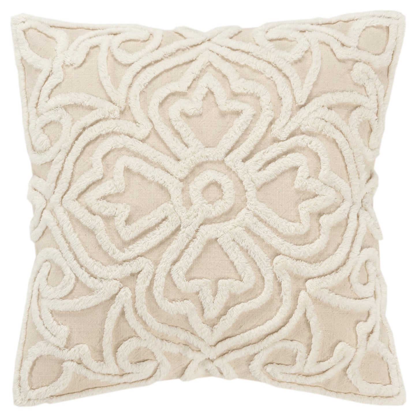 Woven Medallion Natural Throw Pillow With Down Insert Throw Pillows LOOMLAN By LOOMLAN