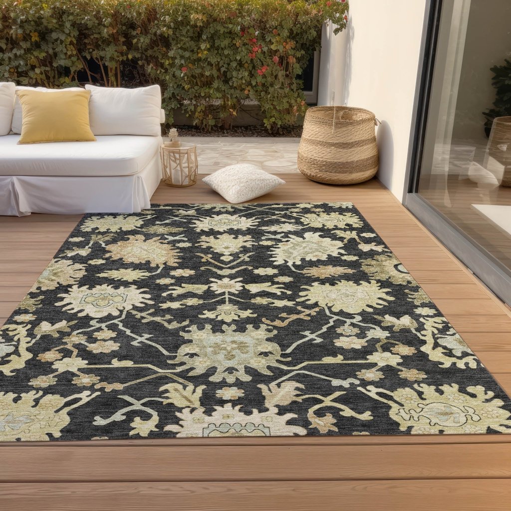LOOMLAN Rugs Louis Black Washable Indoor-Outdoor Rug