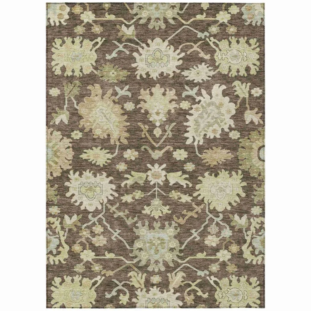 Louis Brown Washable Indoor-Outdoor Rug