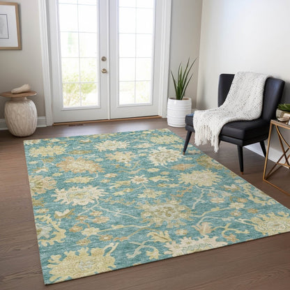 LOOMLAN Rugs Louis Teal Washable Indoor-Outdoor Rug